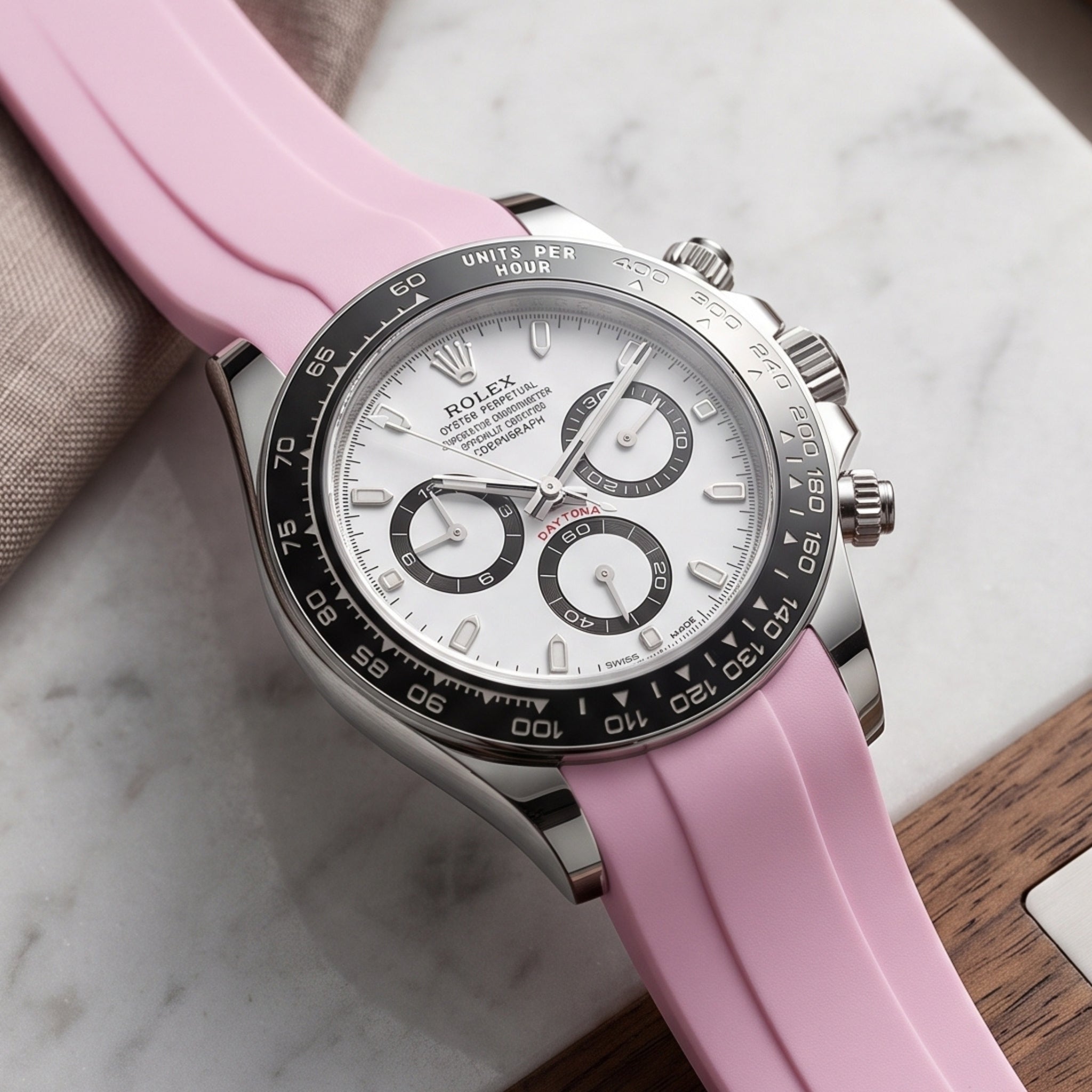 Bracelet déployant en caoutchouc – Pour Rolex Daytona – Rose
