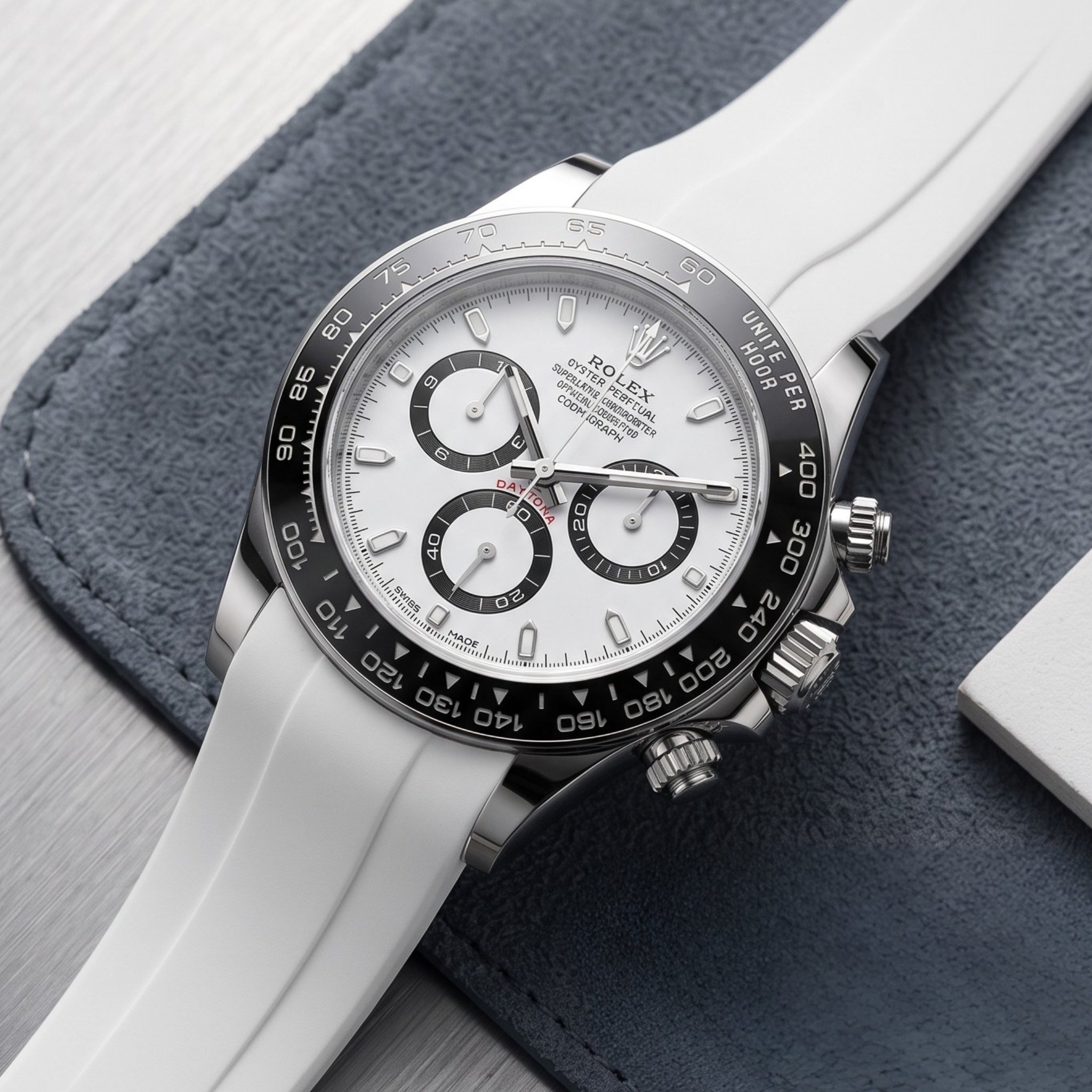 Bracelet déployant en caoutchouc – Pour Rolex Daytona – Blanc