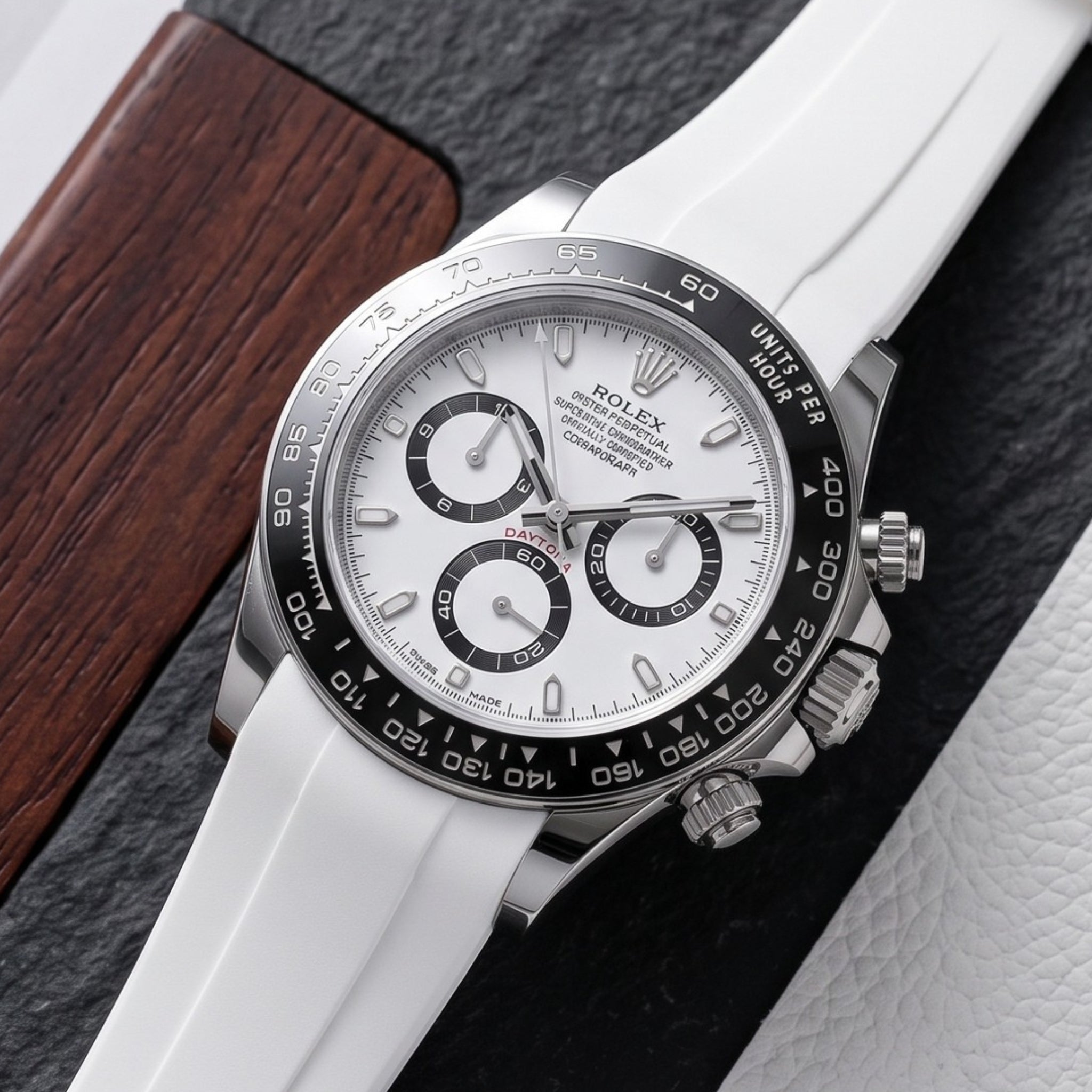 Bracelet en caoutchouc blanc pour Rolex Daytona