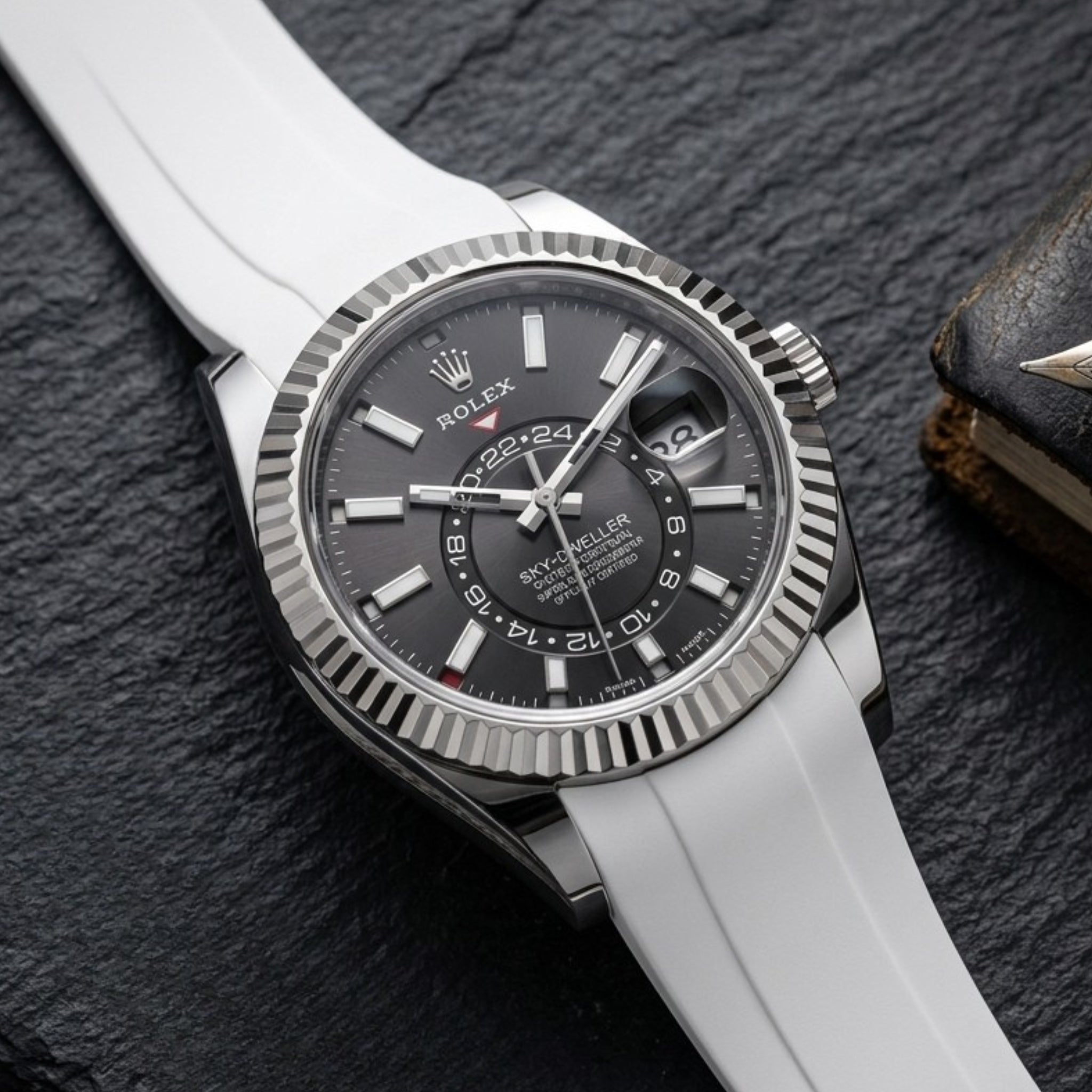 Bracelet en caoutchouc blanc pour Rolex Sky-Dweller