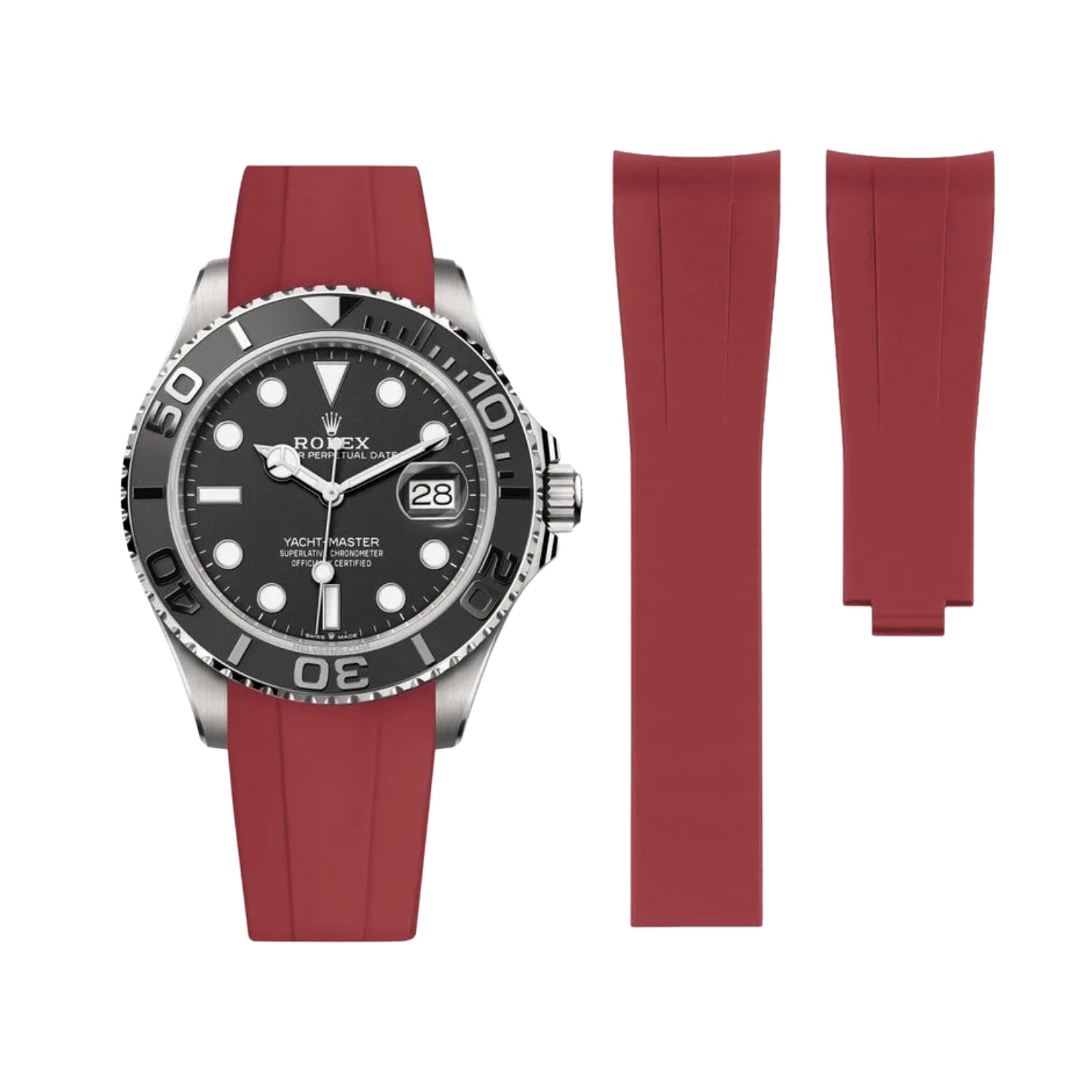 Bracelet en caoutchouc déployant – Pour Rolex Yacht-Master 40 mm / 42 mm / 37 mm – Bordeaux