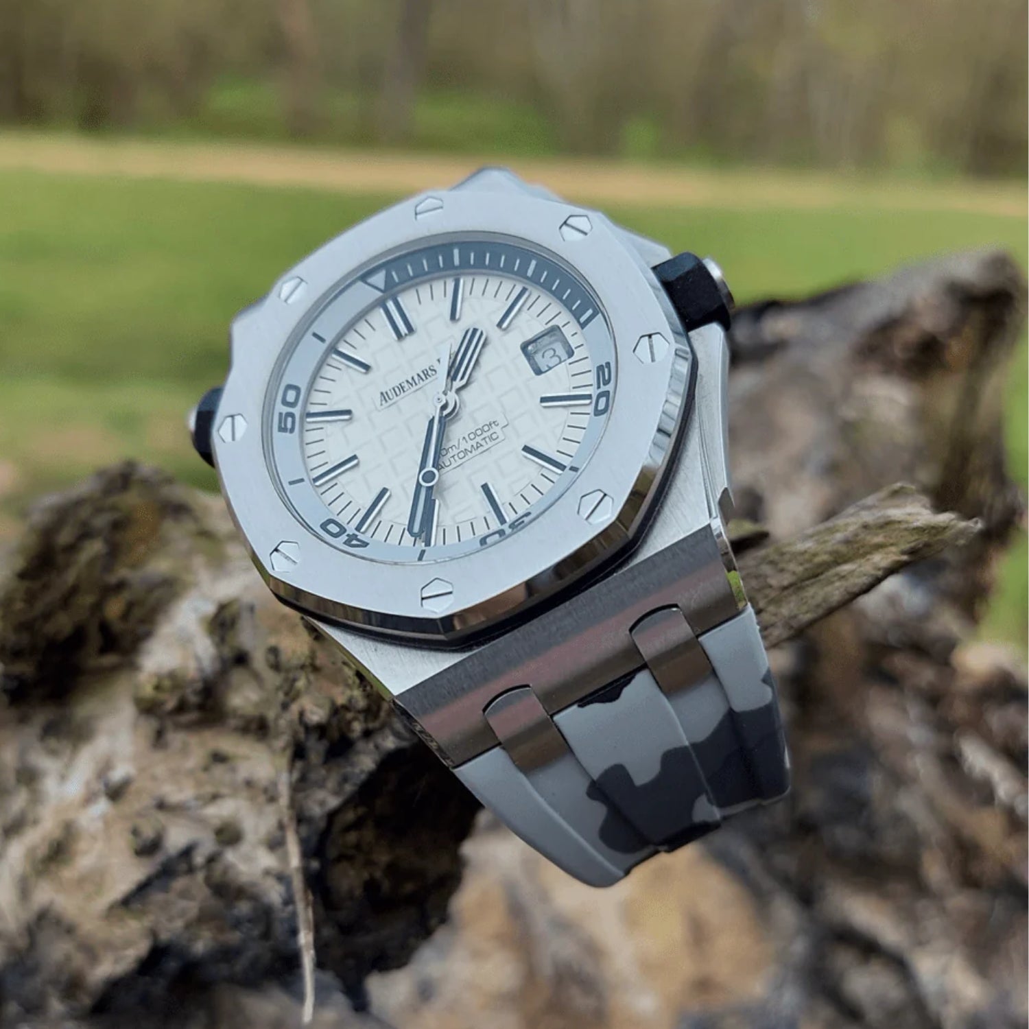 Rubber Strap - For all Audemars Piguet Offshore Diver - Grey Camo - Helvetus