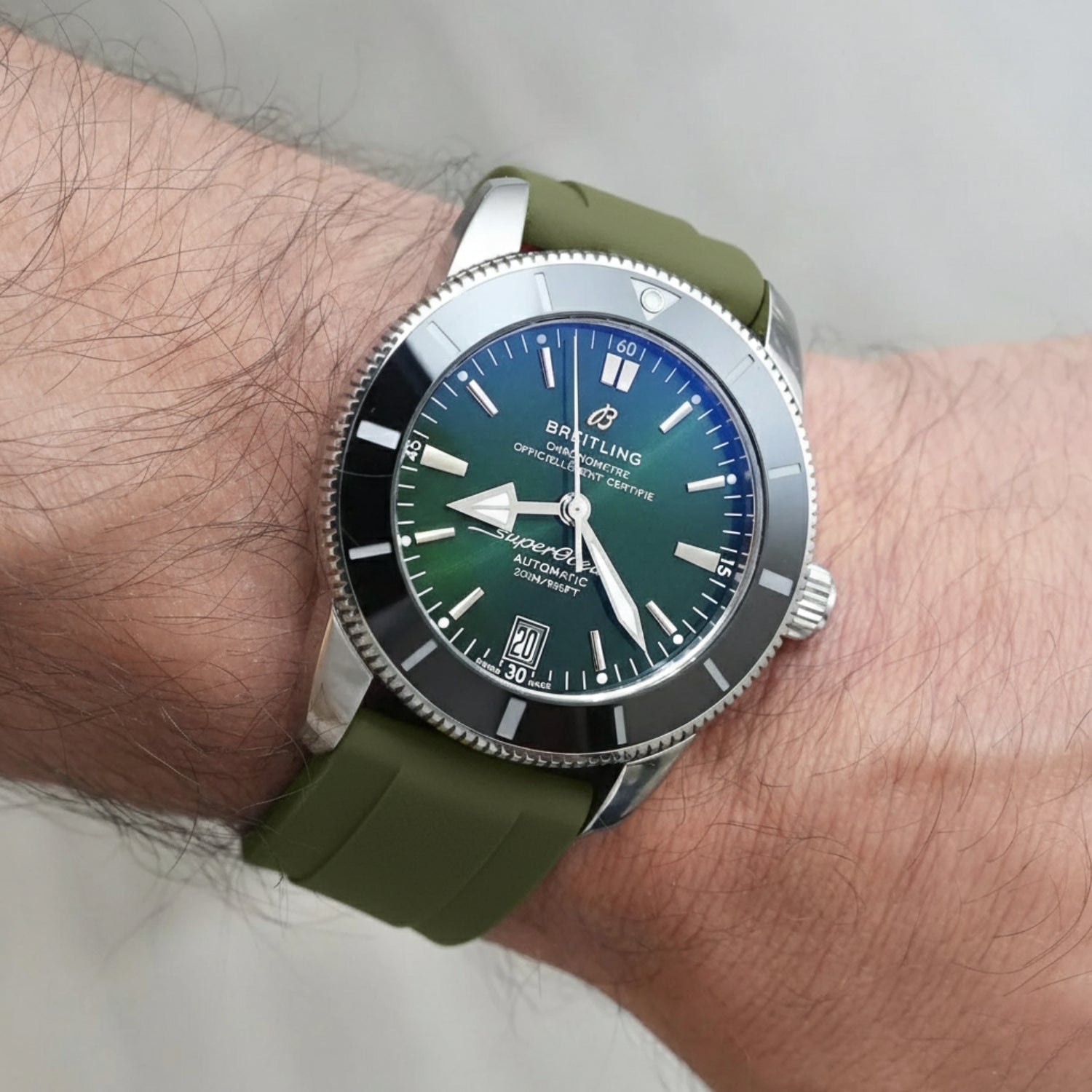 Rubber Strap - For all Breitling Superocean Models - Olive Green - Helvetus