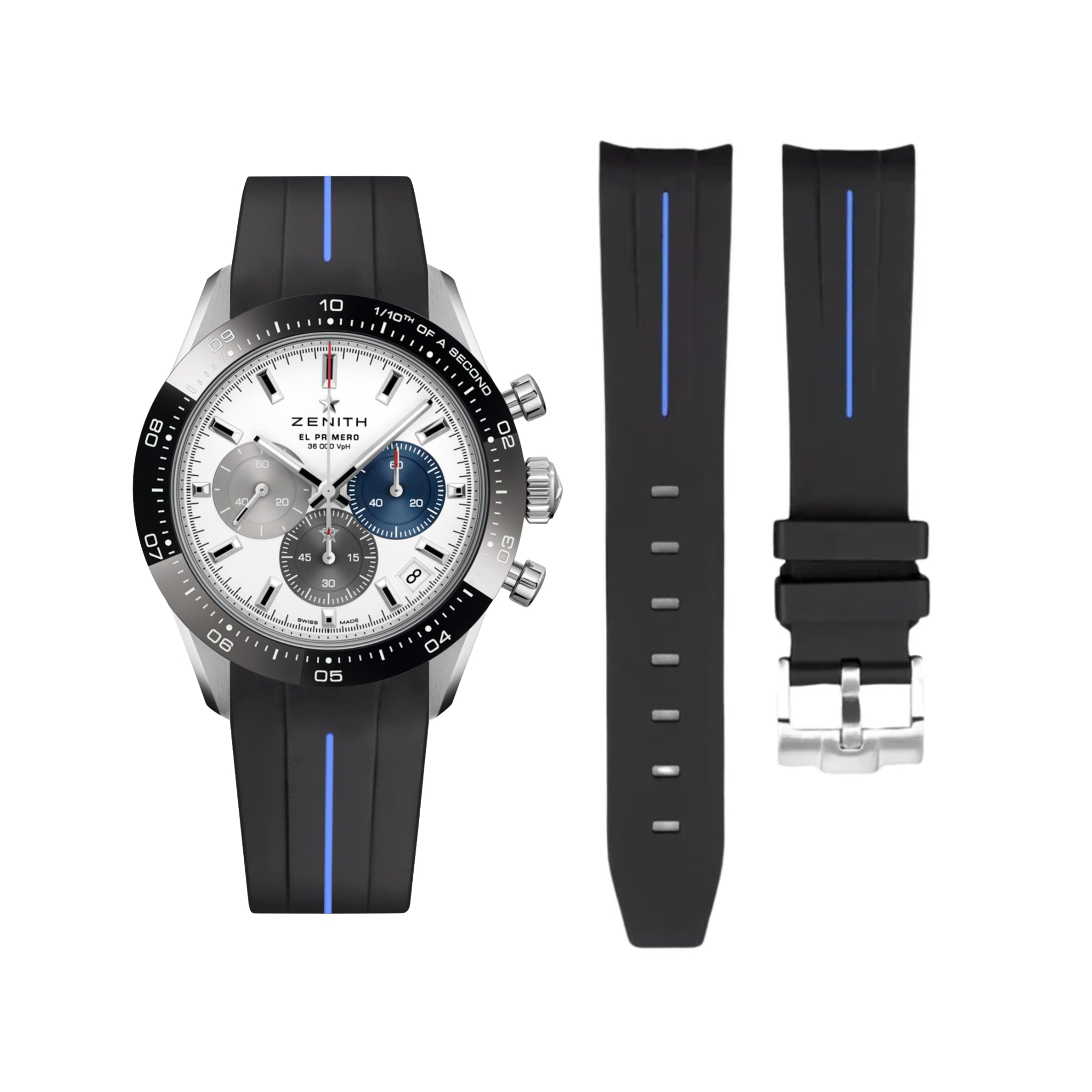 Rubber Strap - For all Zenith Chronomaster Models - Black w/Blue Line | LuxLine® - Helvetus
