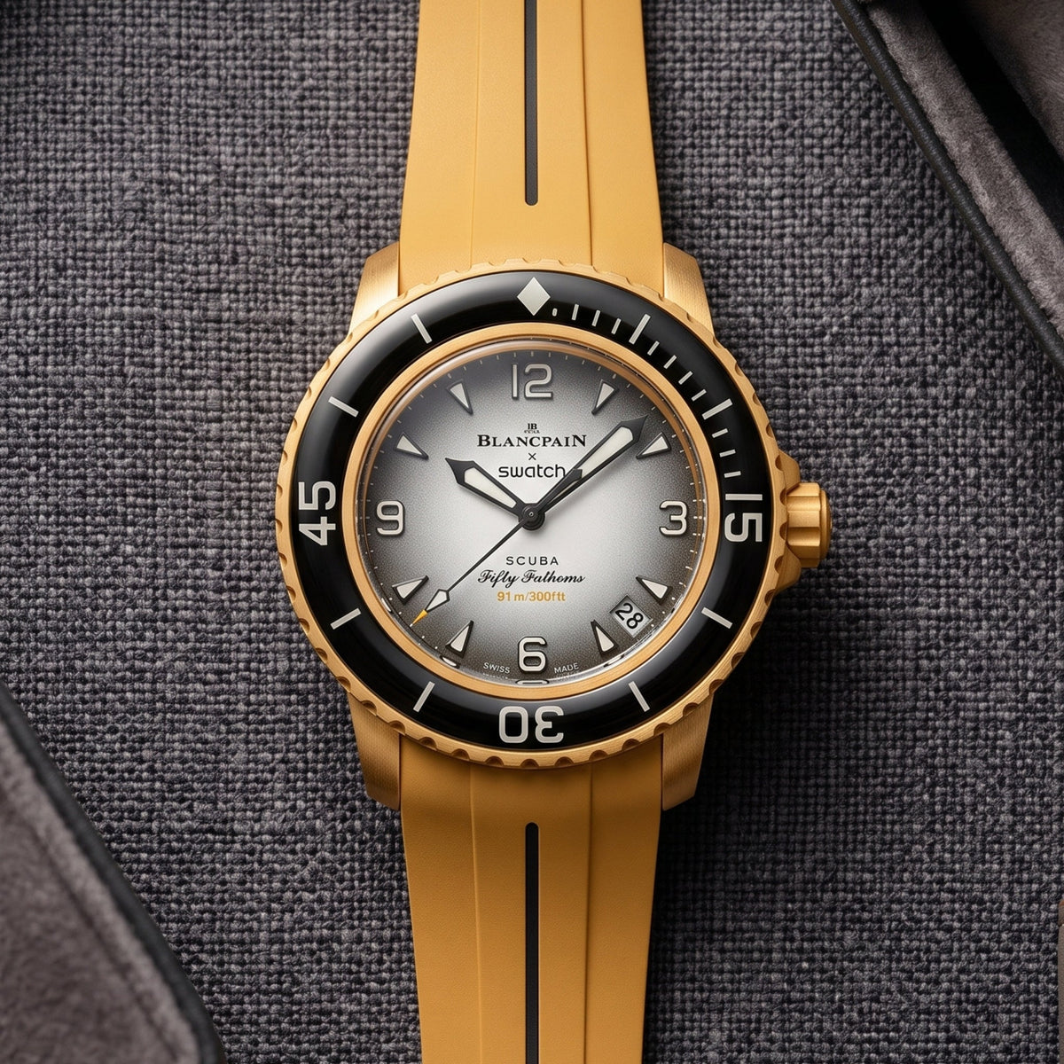 Rubber Strap - For Blancpain X Swatch - Pacific Ocean - Yellow w/Black Line | LuxLine® - Helvetus