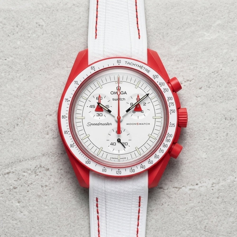 Rubber Strap - For Mission to Mars | Omega X Swatch | MoonSwatch - White w/Red - Helvetus