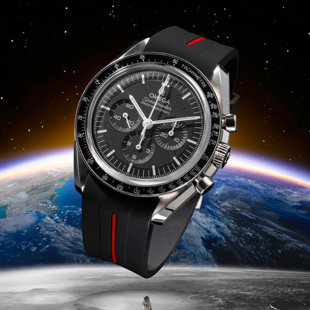 Rubber Strap - For Omega Speedmaster - Black w/Red Line | LuxLine® - Helvetus