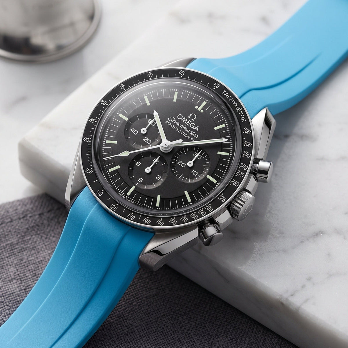 Rubber Strap - For Omega Speedmaster - Light Blue - Helvetus