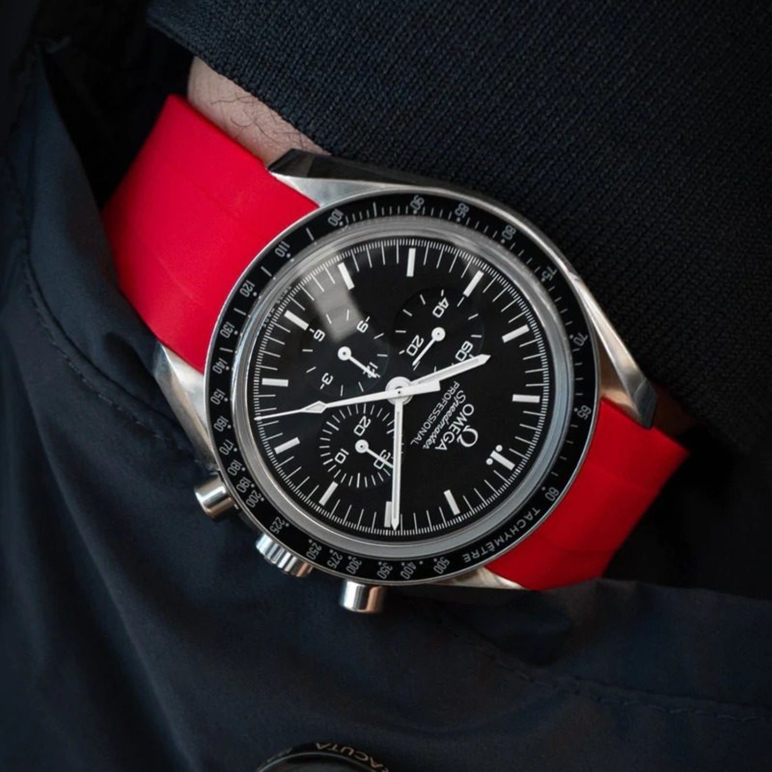 Rubber Strap - For Omega Speedmaster - Red - Helvetus