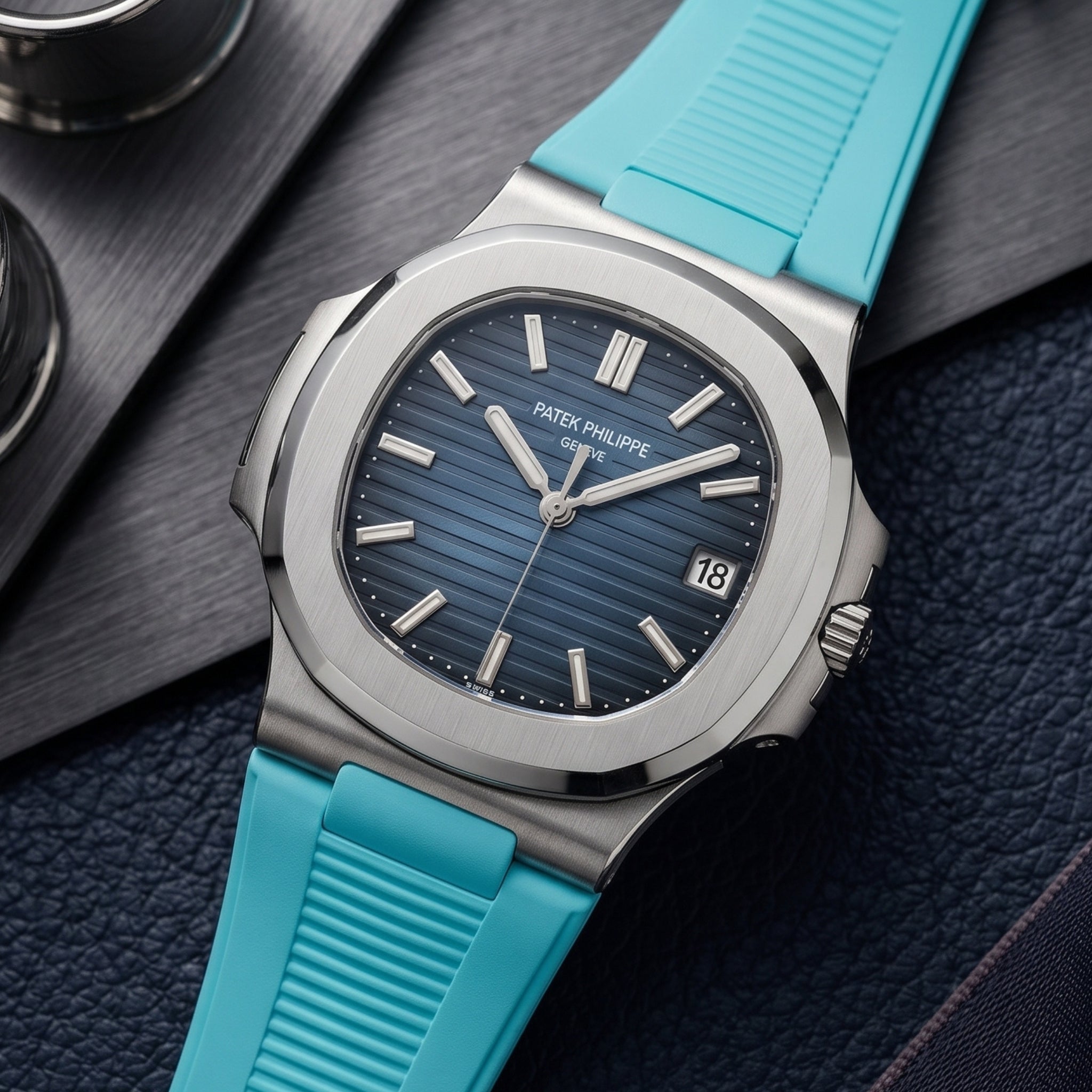 Rubber Strap - For Patek Philippe Nautilus - Light Blue - Helvetus