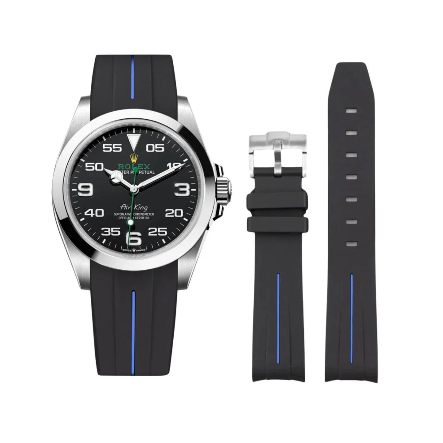 Rubber Strap - For Rolex Air - King 126900/116900 - Black/Blue | LuxLine® - Helvetus