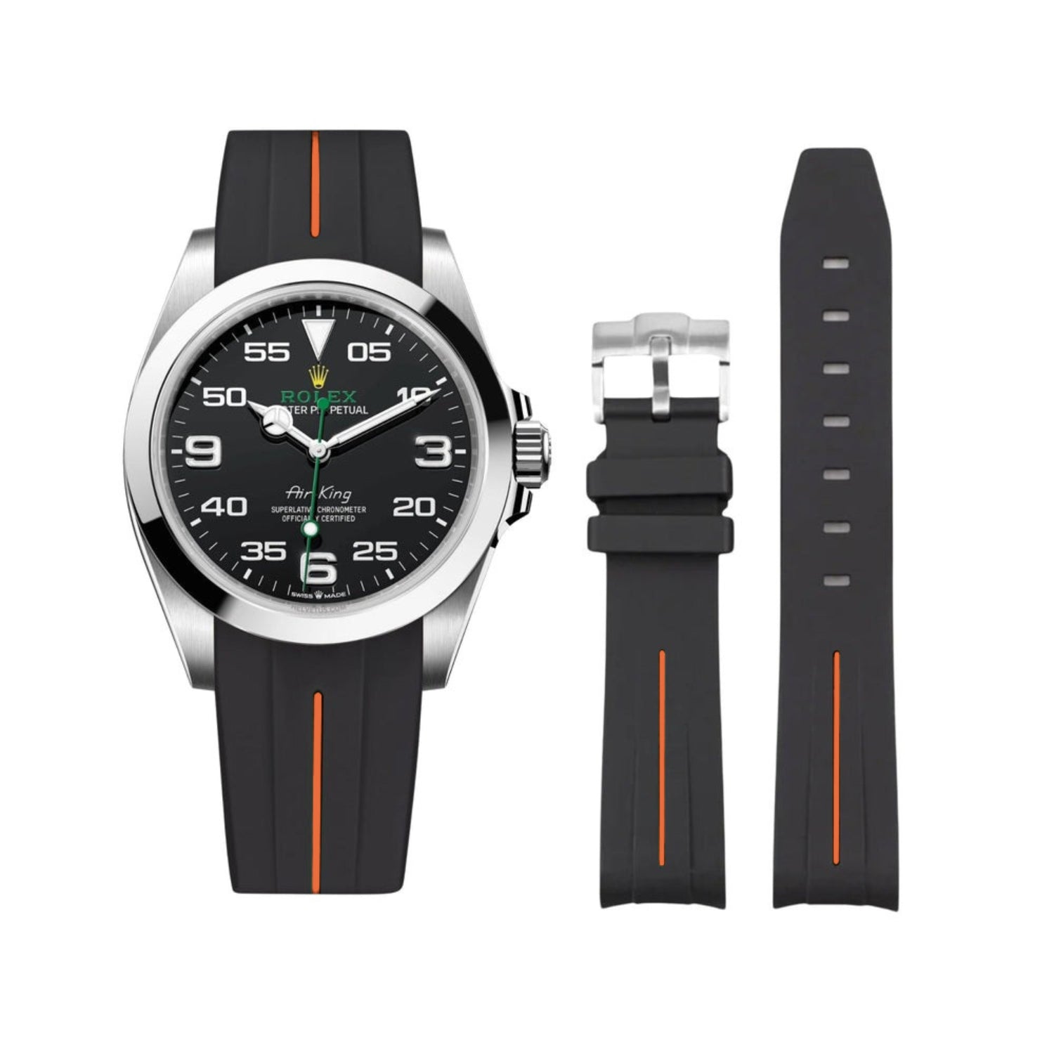 Rubber Strap - For Rolex Air - King 126900/116900 - Black/Orange | LuxLine® - Helvetus