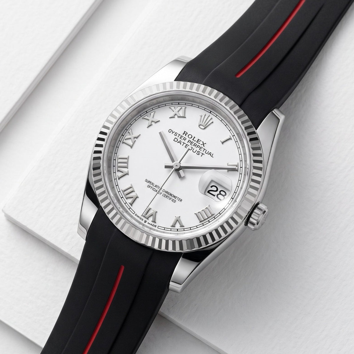 Rubber Strap - For Rolex Datejust 36 - Black w/Red Line | LuxLine® - Helvetus