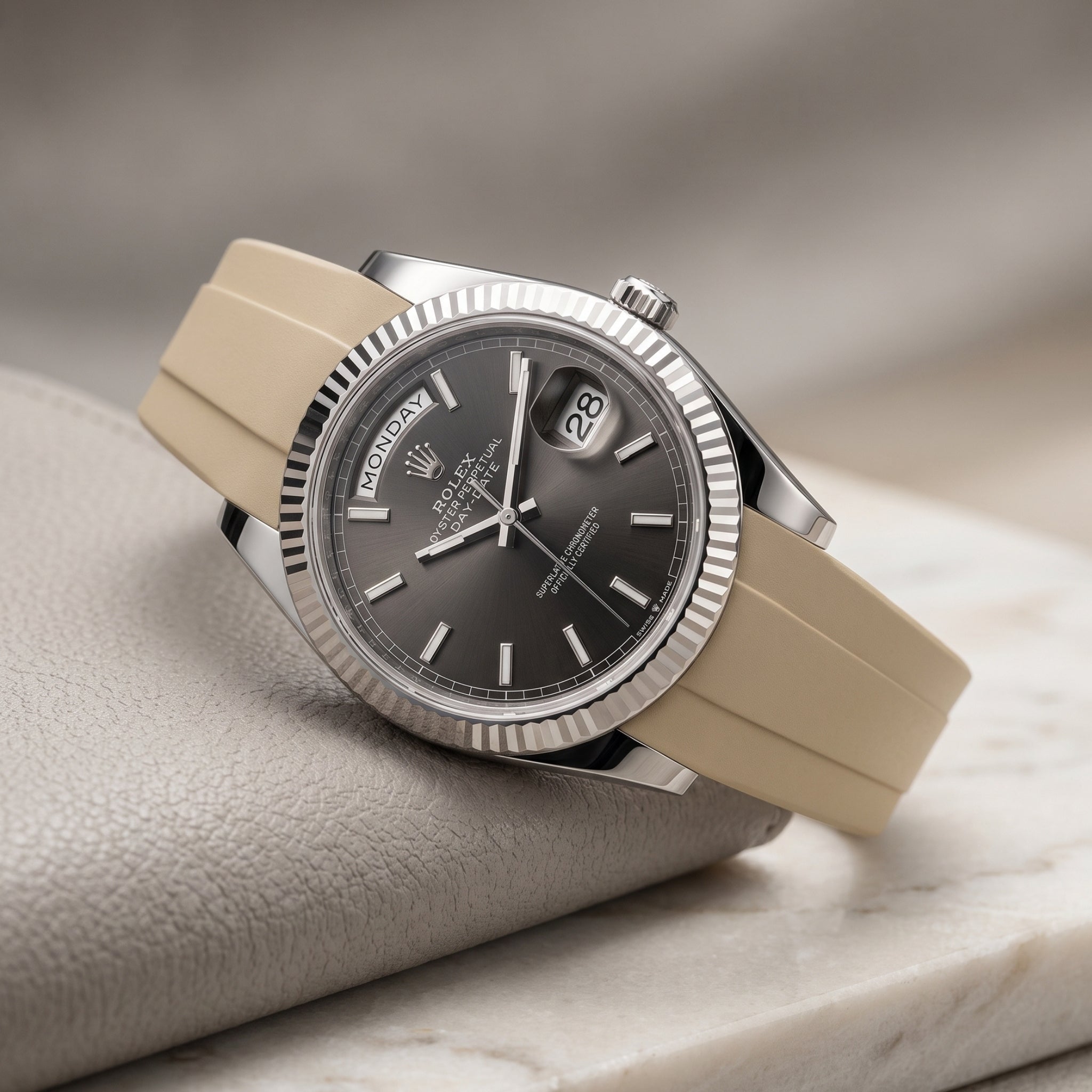 Rubber Strap - For Rolex Day-Date 40 - Beige - Helvetus