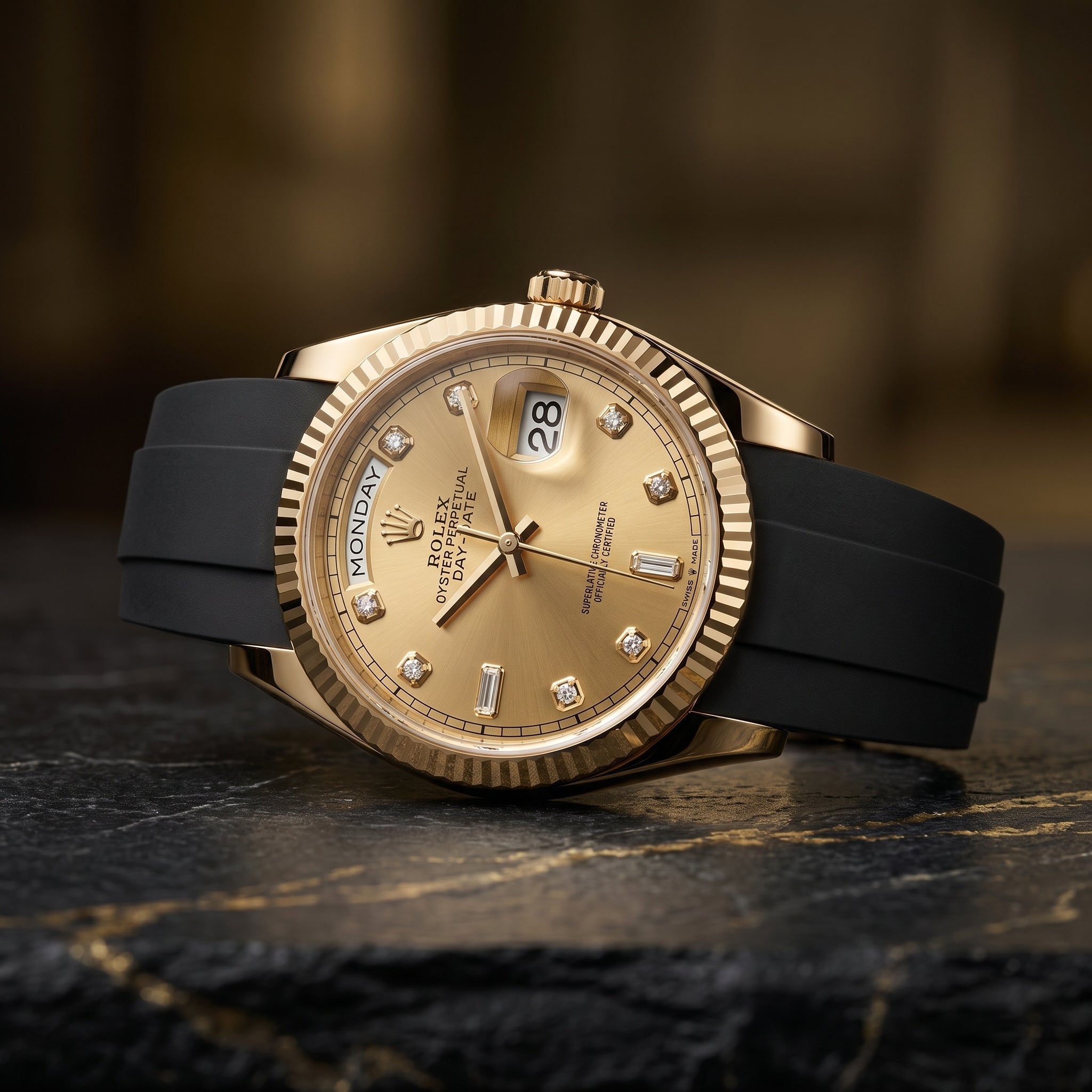 Rubber Strap - For Rolex Day-Date 40 - Black - Helvetus
