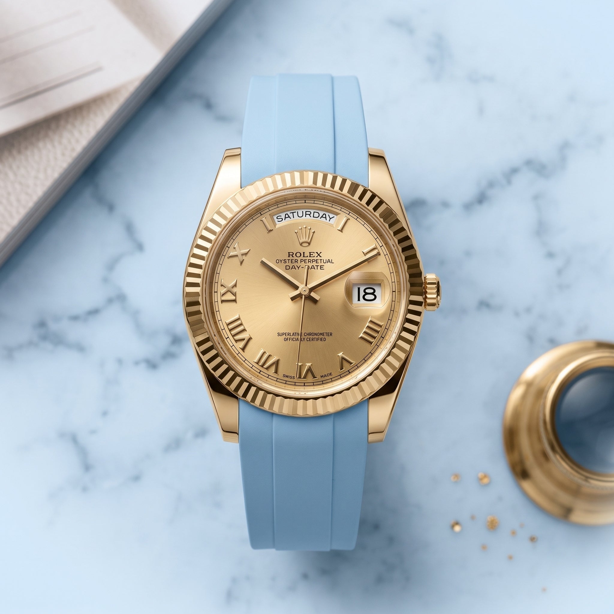 Rubber Strap - For Rolex Day-Date II 41mm - Baby Blue - Helvetus