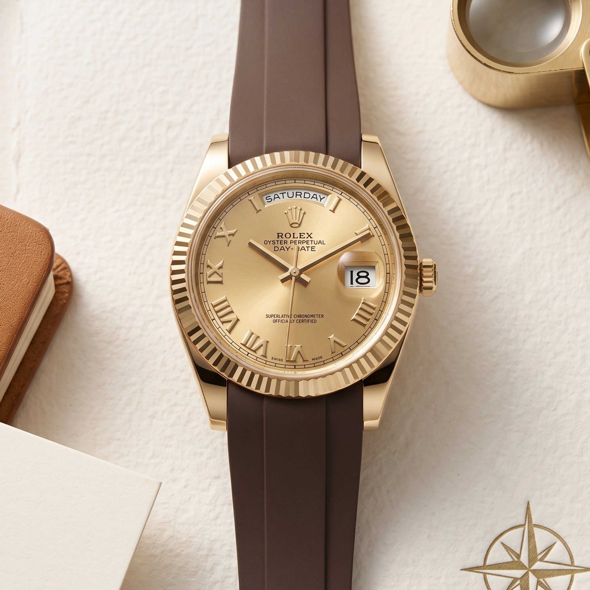 Rubber Strap - For Rolex Day-Date II 41mm - Brown - Helvetus