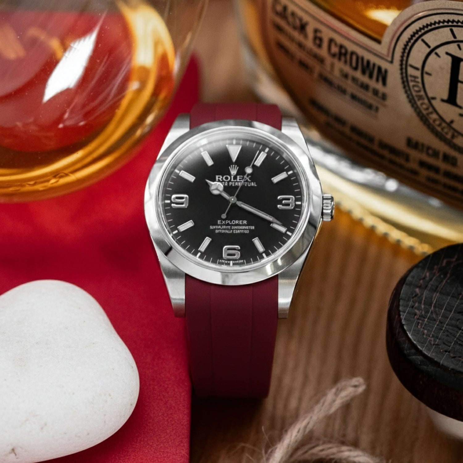 Rubber Strap - For Rolex Explorer I - Bordeaux - Helvetus