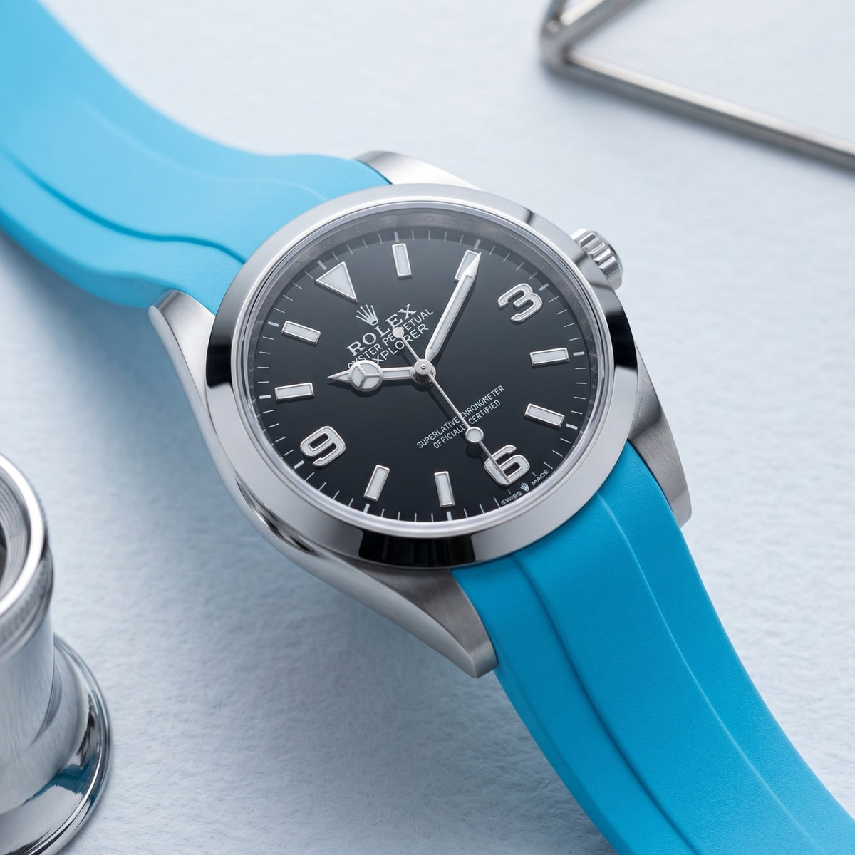 Rubber Strap - For Rolex Explorer I - Light Blue - Helvetus