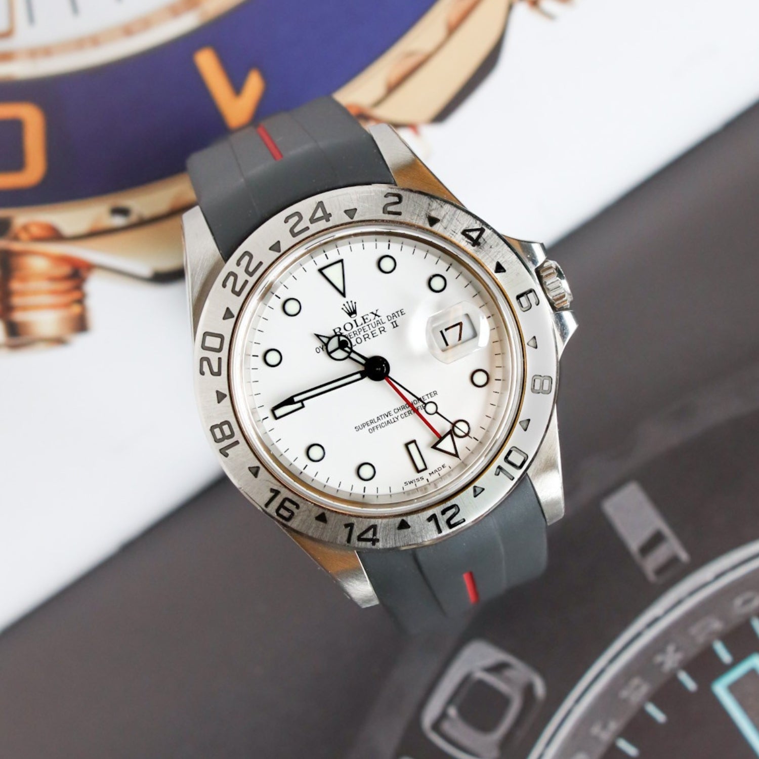 Rubber Strap - For Rolex Explorer II - Black w/Red Line | LuxLine® - Helvetus