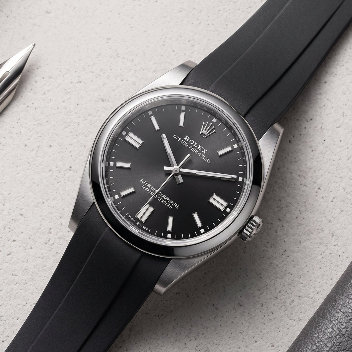 Rubber Strap - For Rolex Oyster Perpetual 36mm - Black - Helvetus