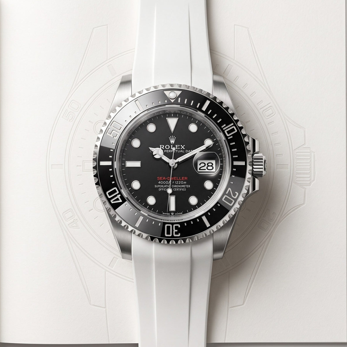 Rubber Strap - For Rolex Sea-Dweller - White - Helvetus