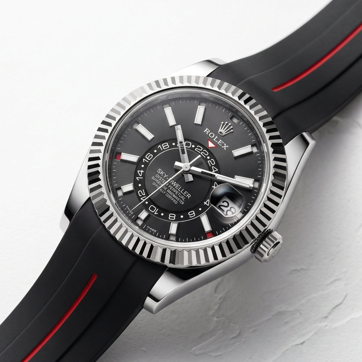 Rubber Strap - For Rolex Sky-Dweller - Black w/Red Line | LuxLine® - Helvetus