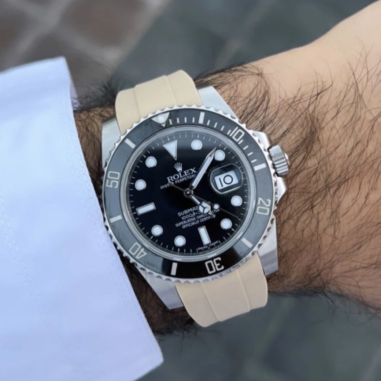 Rubber Strap - For Rolex Submariner - Beige - Helvetus