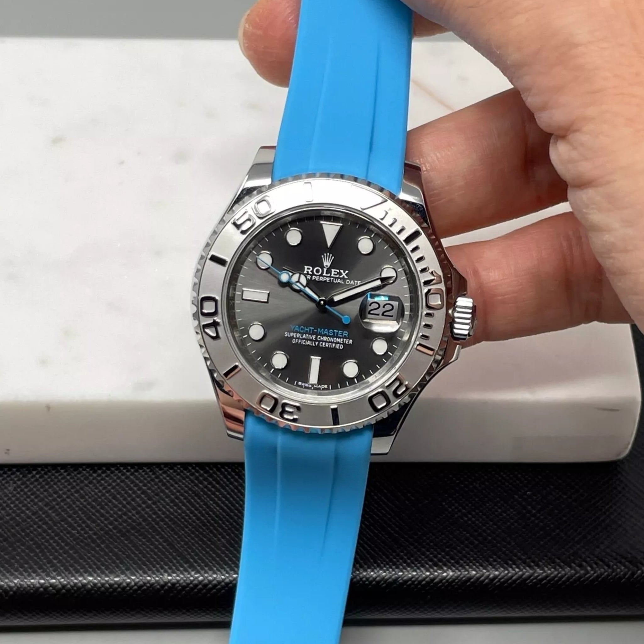 Rubber Strap - For Rolex Yacht - Master 40mm/42mm - Light Blue - Helvetus