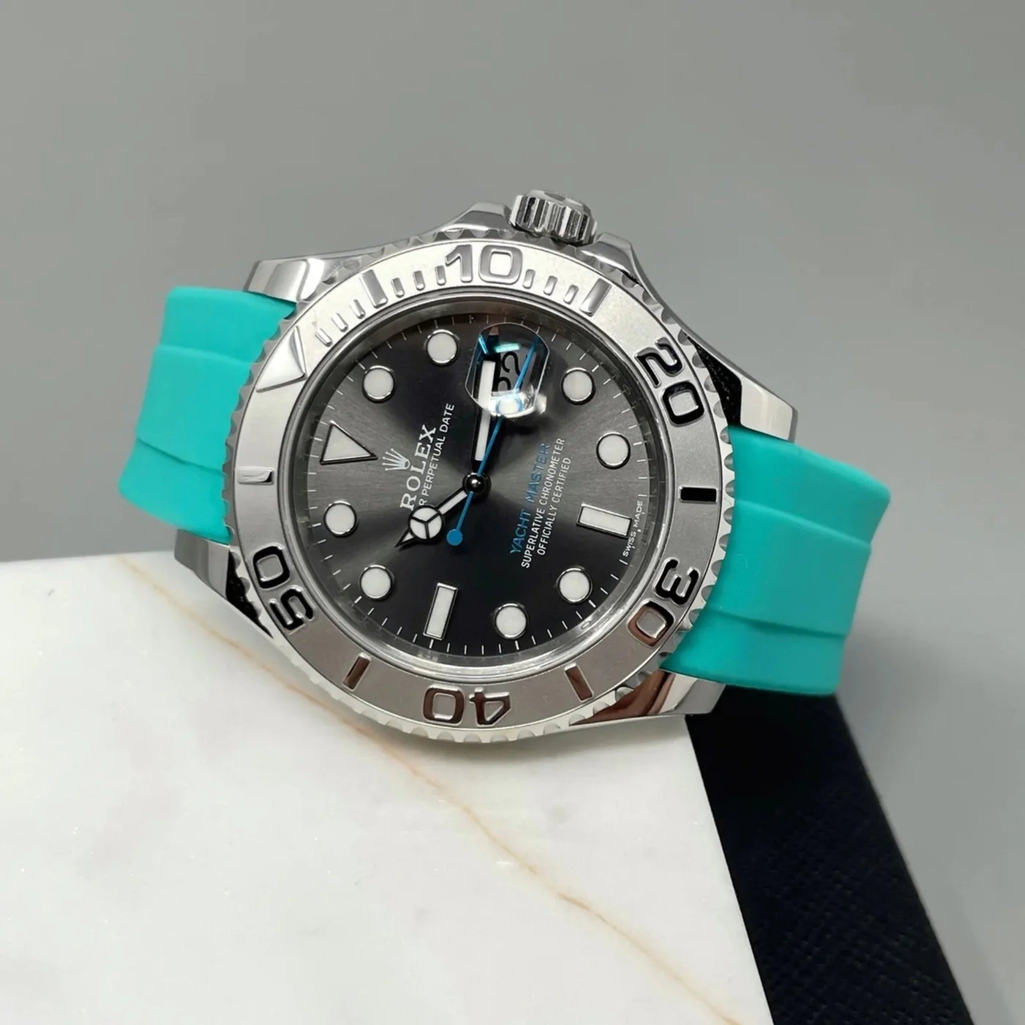 Rubber Strap - For Rolex Yacht - Master 40mm/42mm - Turquoise - Helvetus