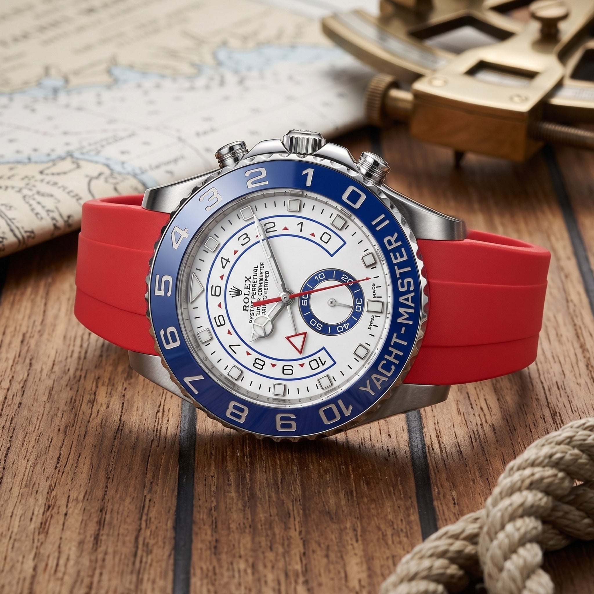 Rubber Strap - For Rolex Yacht-Master II 44mm - Red - Helvetus