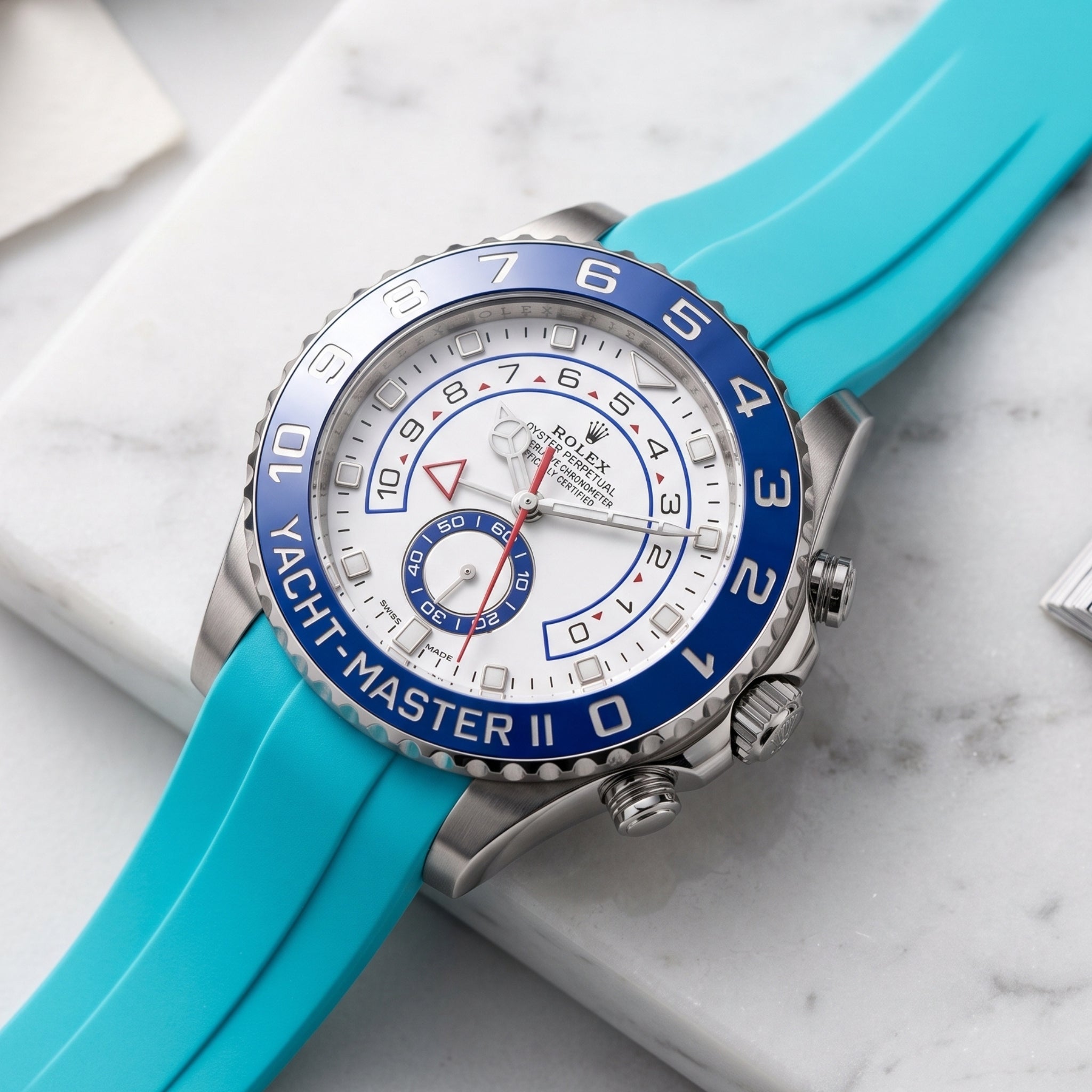 Rubber Strap - For Rolex Yacht-Master II 44mm - Turquoise - Helvetus
